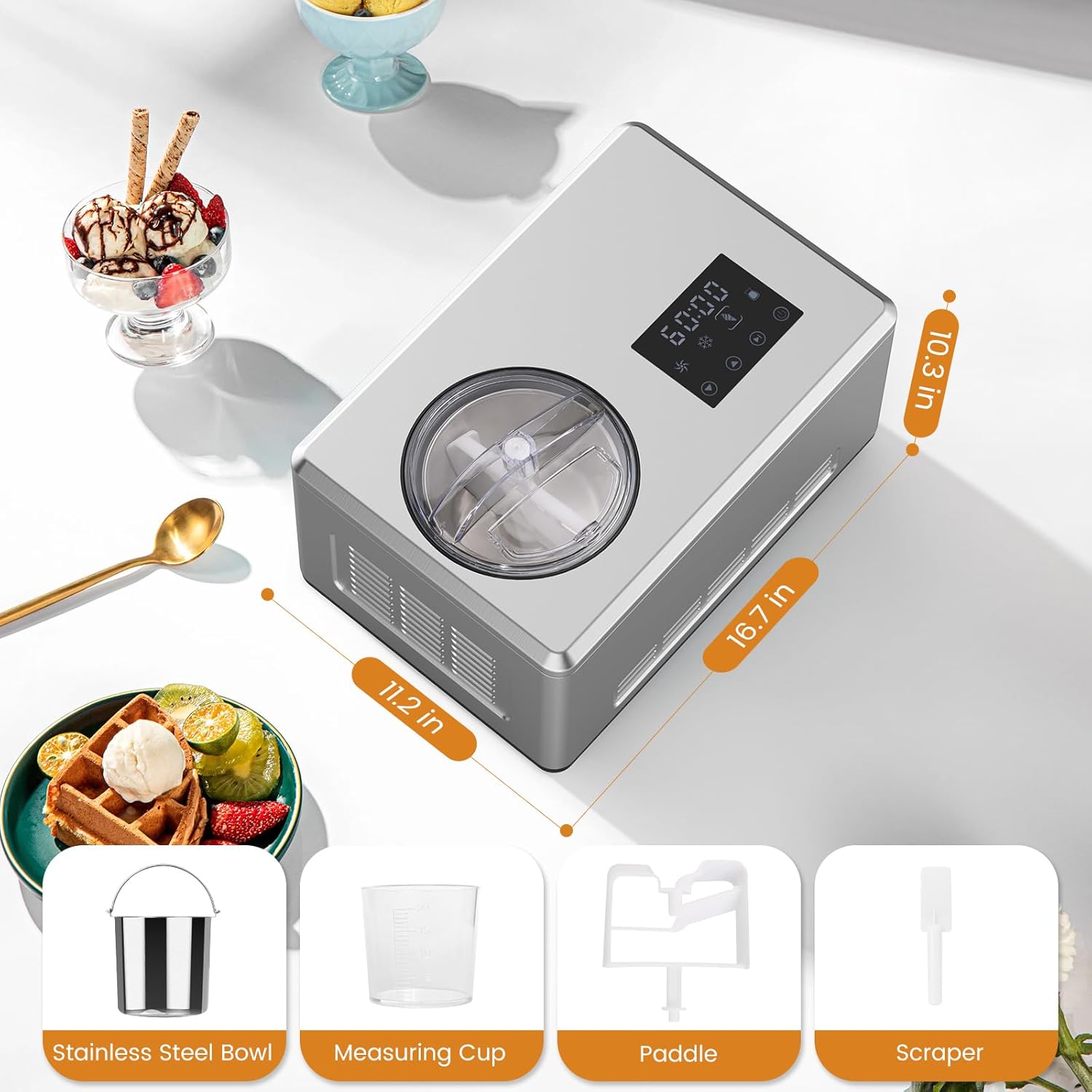 2.1 Multifunctional Quart Ice Cream Maker, Silent Smart