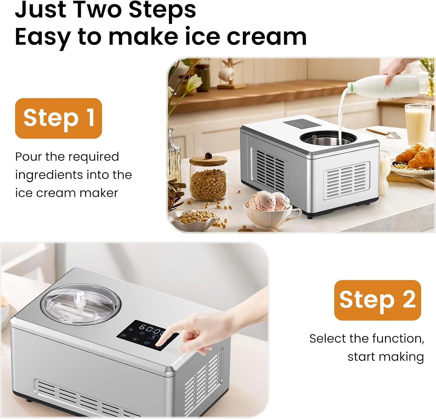 2.1 Multifunctional Quart Ice Cream Maker, Silent Smart