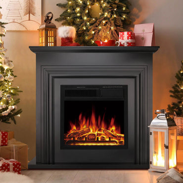 Cowsar 36" Electric Fireplace with Mantel Package 750W/1500W - Black
