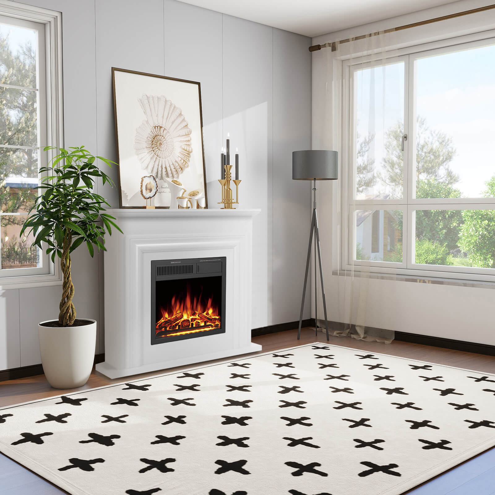 Cowsar 36" Electric Fireplace with Mantel Package 750W/1500W