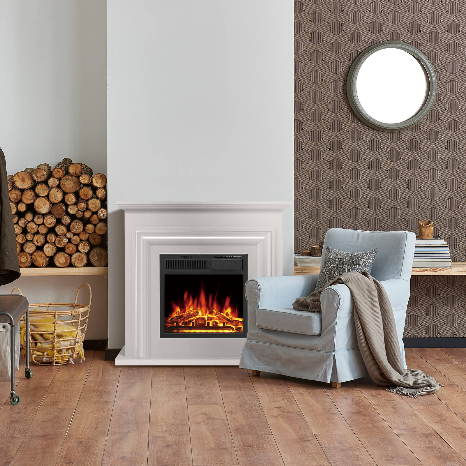 Cowsar 36" Electric Fireplace with Mantel Package 750W/1500W