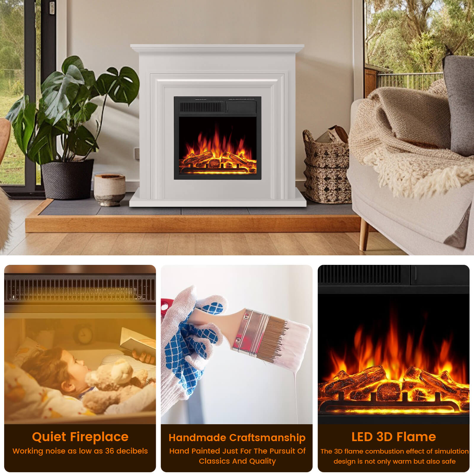 Cowsar 36" Electric Fireplace with Mantel Package 750W/1500W