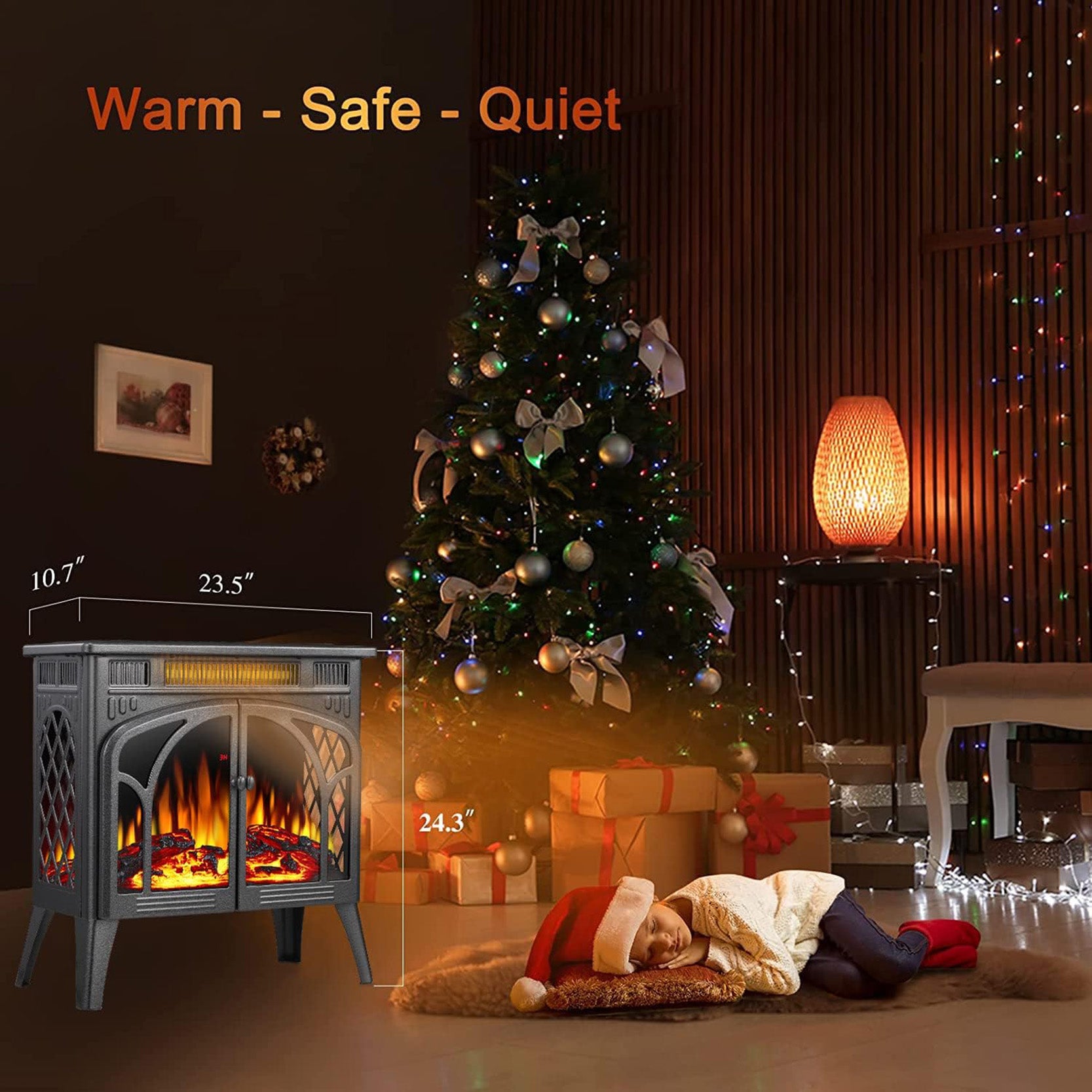 Electric Fireplace Stove Heater with 3D Logs