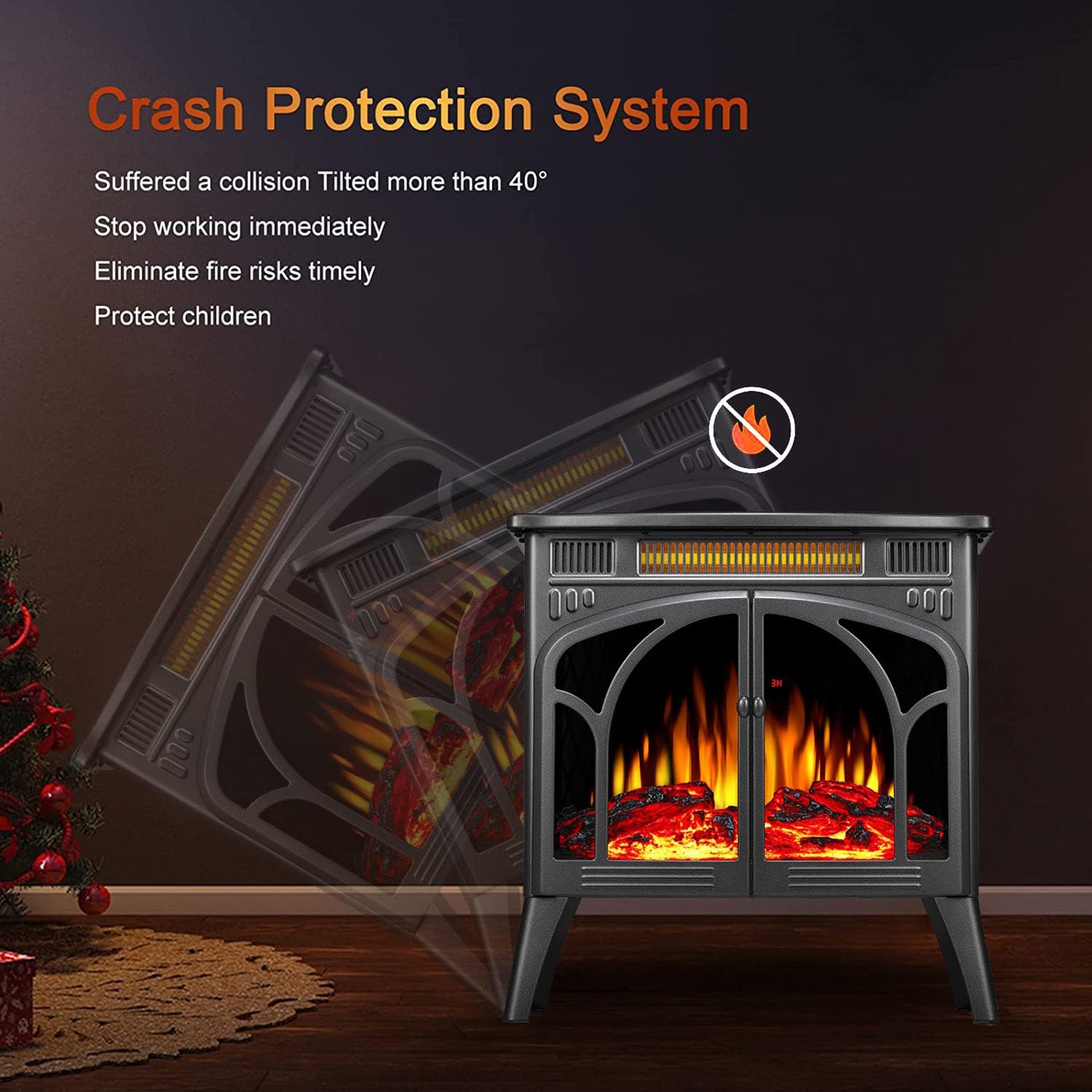 Electric Fireplace Stove Heater with 3D Logs