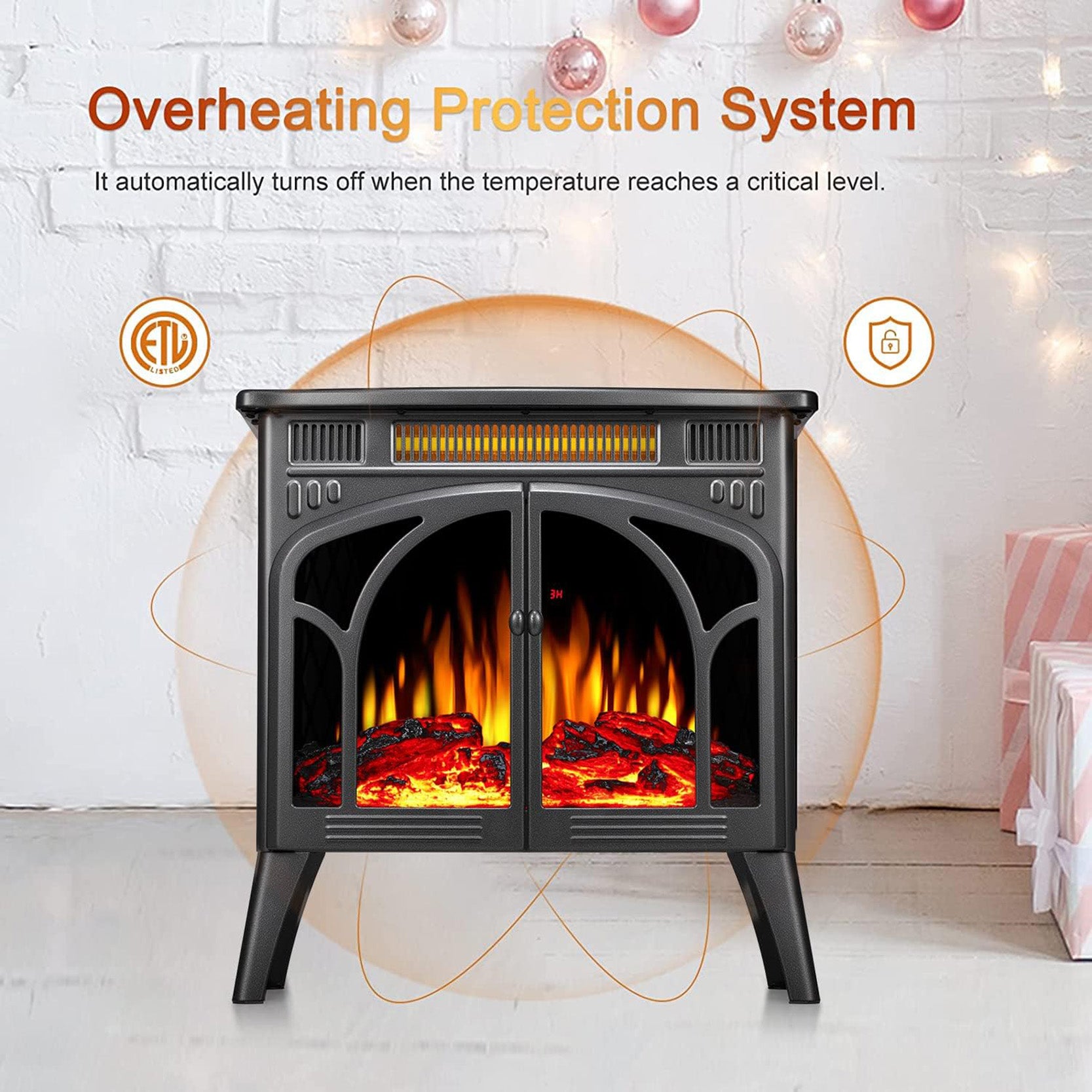Electric Fireplace Stove Heater with 3D Logs