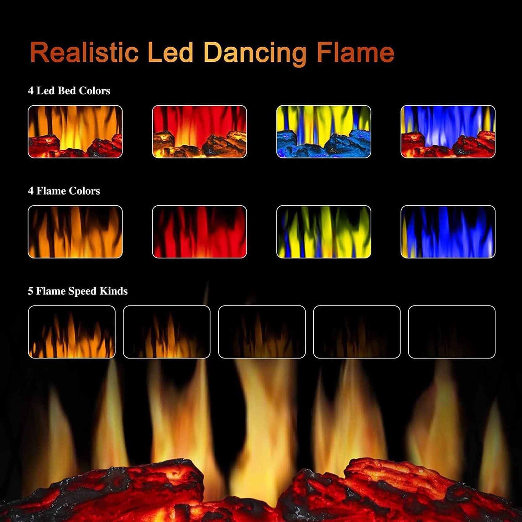 Electric Fireplace Stove Heater with 3D Logs