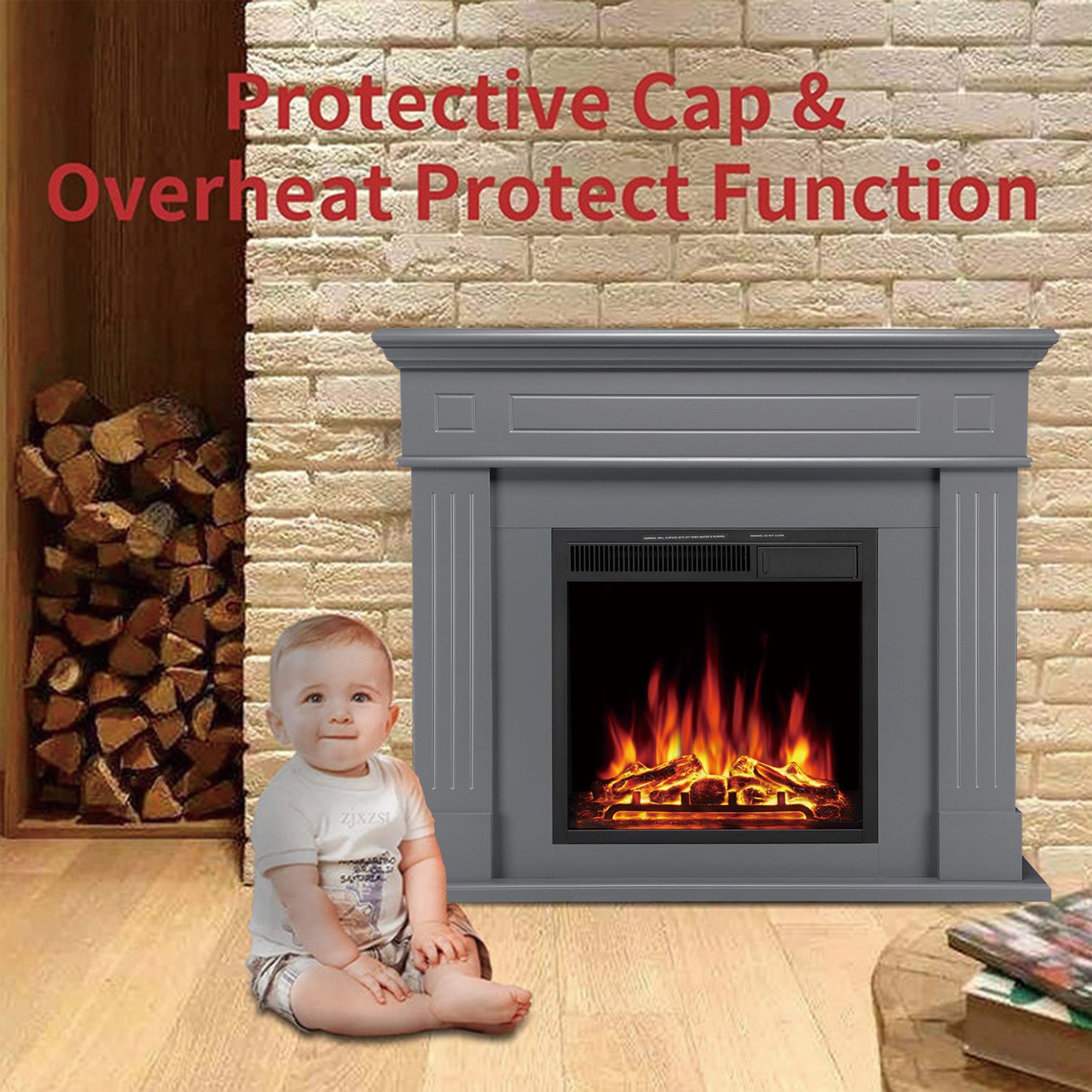 44-inch Corner Electric Fireplace with Mantel Shelf Kit