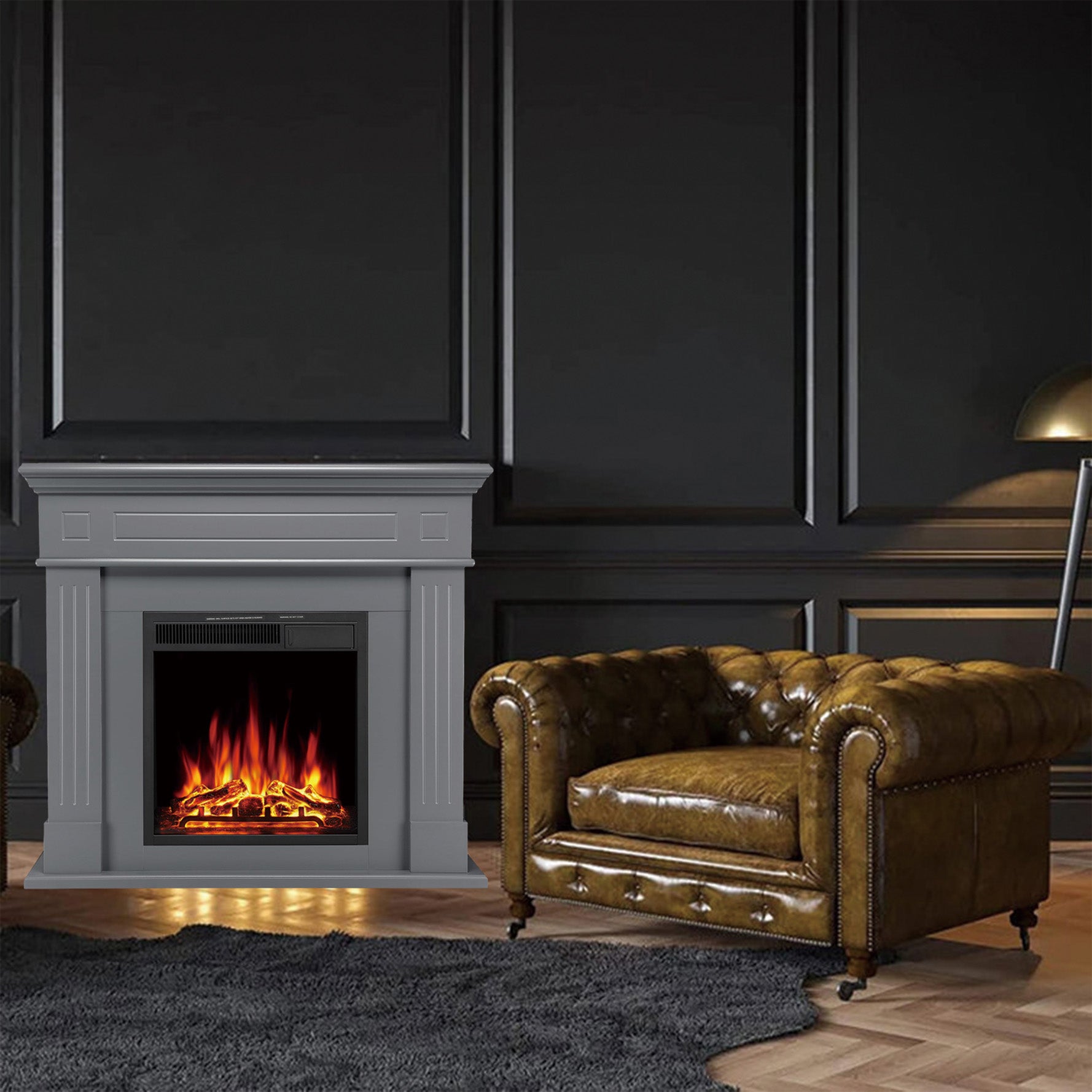 44-inch Corner Electric Fireplace with Mantel Shelf Kit