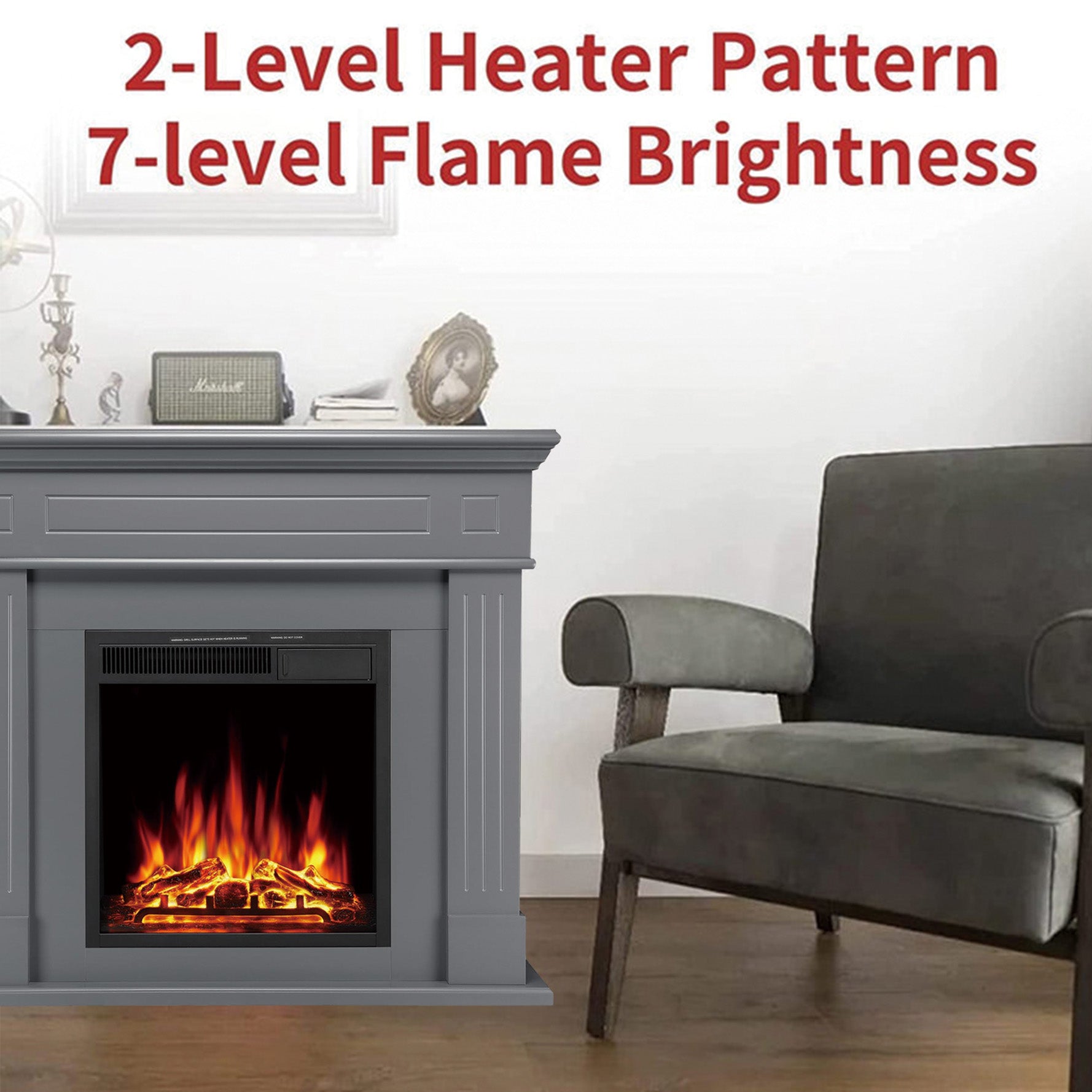 44-inch Corner Electric Fireplace with Mantel Shelf Kit