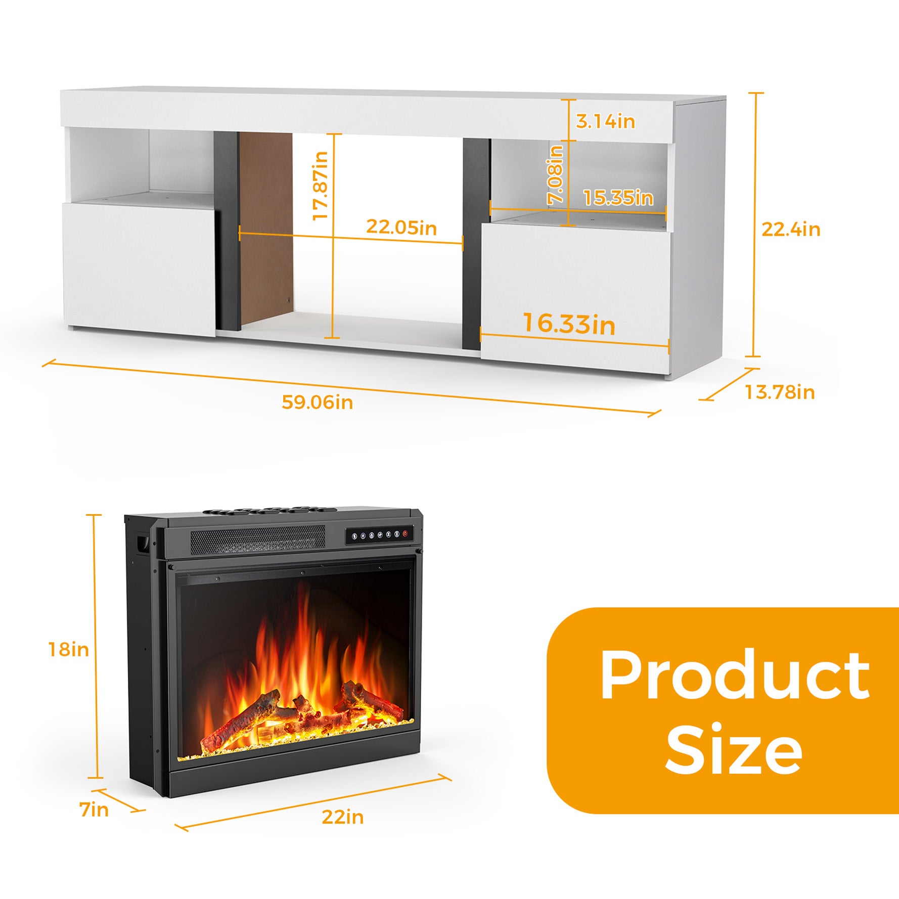 60'' Fireplace TV Stand Mantel Shelf Wooden Surround Fireplace Freestanding