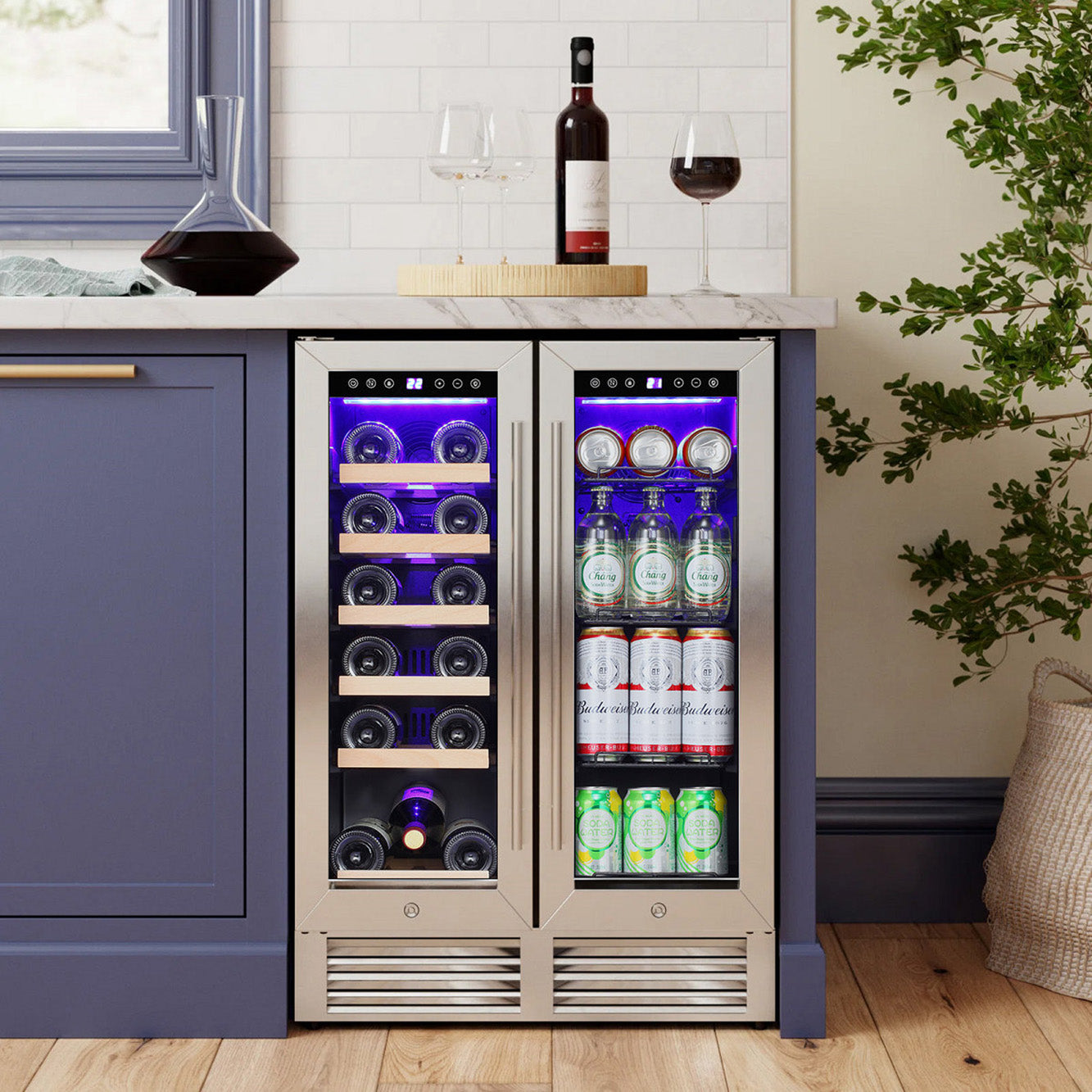 24'' Dual Zone Wine and Beverage Refrigerator Cooler with Security Locks