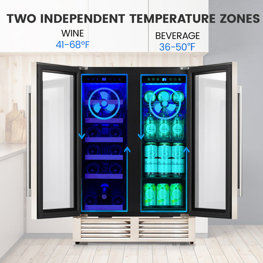 24'' Dual Zone Wine and Beverage Refrigerator Cooler with Security Locks