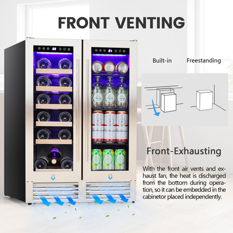 24'' Dual Zone Wine and Beverage Refrigerator Cooler with Security Locks