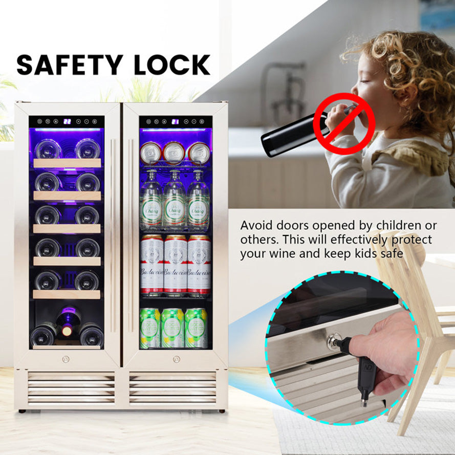 24'' Dual Zone Wine and Beverage Refrigerator Cooler with Security Locks