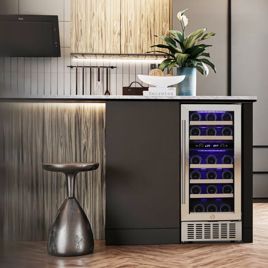 15" 28 Bottle and 65 Can Dual Zone Beverage Refrigerator Cooler