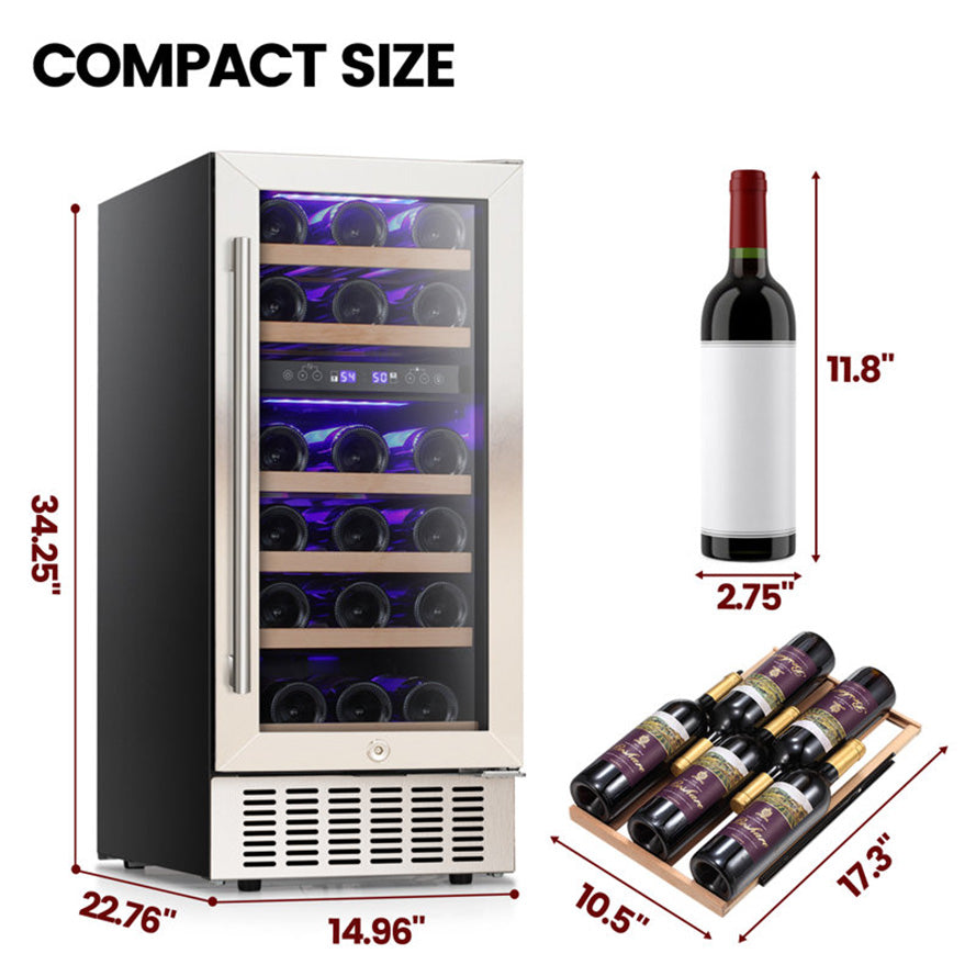 15" 28 Bottle and 65 Can Dual Zone Beverage Refrigerator Cooler