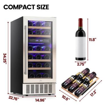 COWSAR 15 Inch 28 Bottle Dual Zone Wine Cooler Refrigerator with Safety Lock