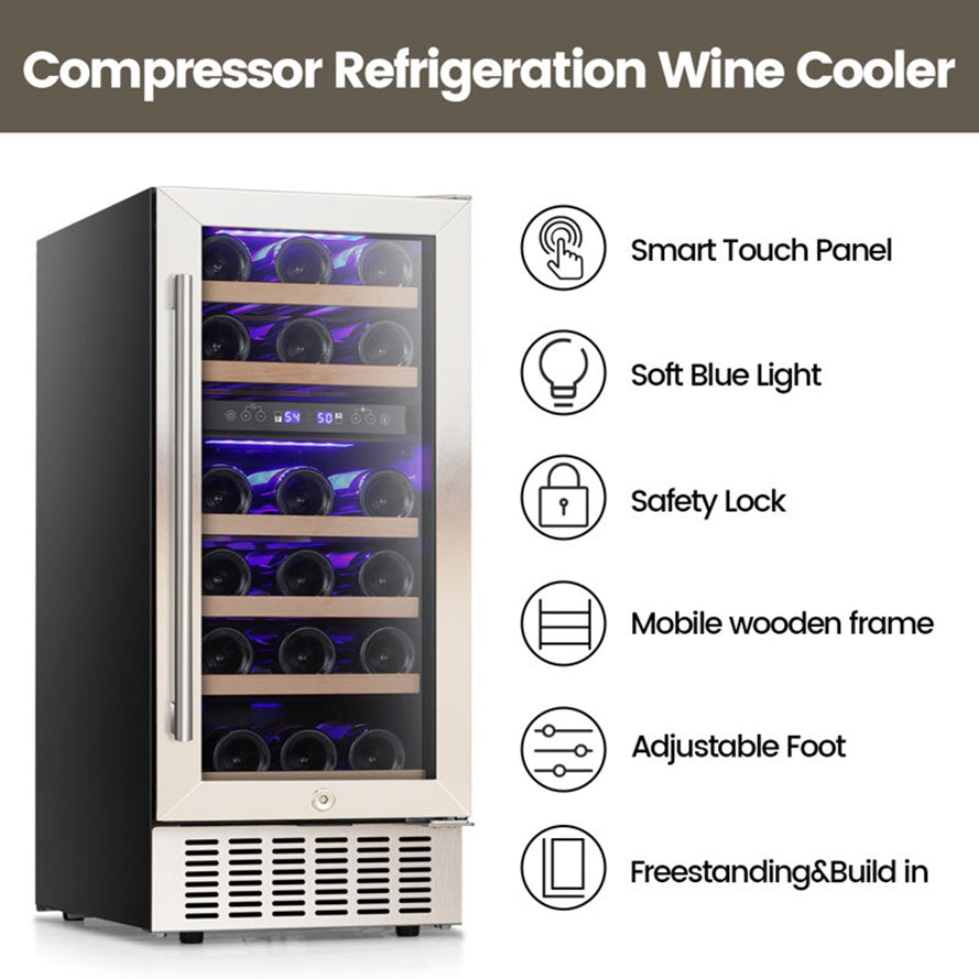 15" 28 Bottle and 65 Can Dual Zone Beverage Refrigerator Cooler