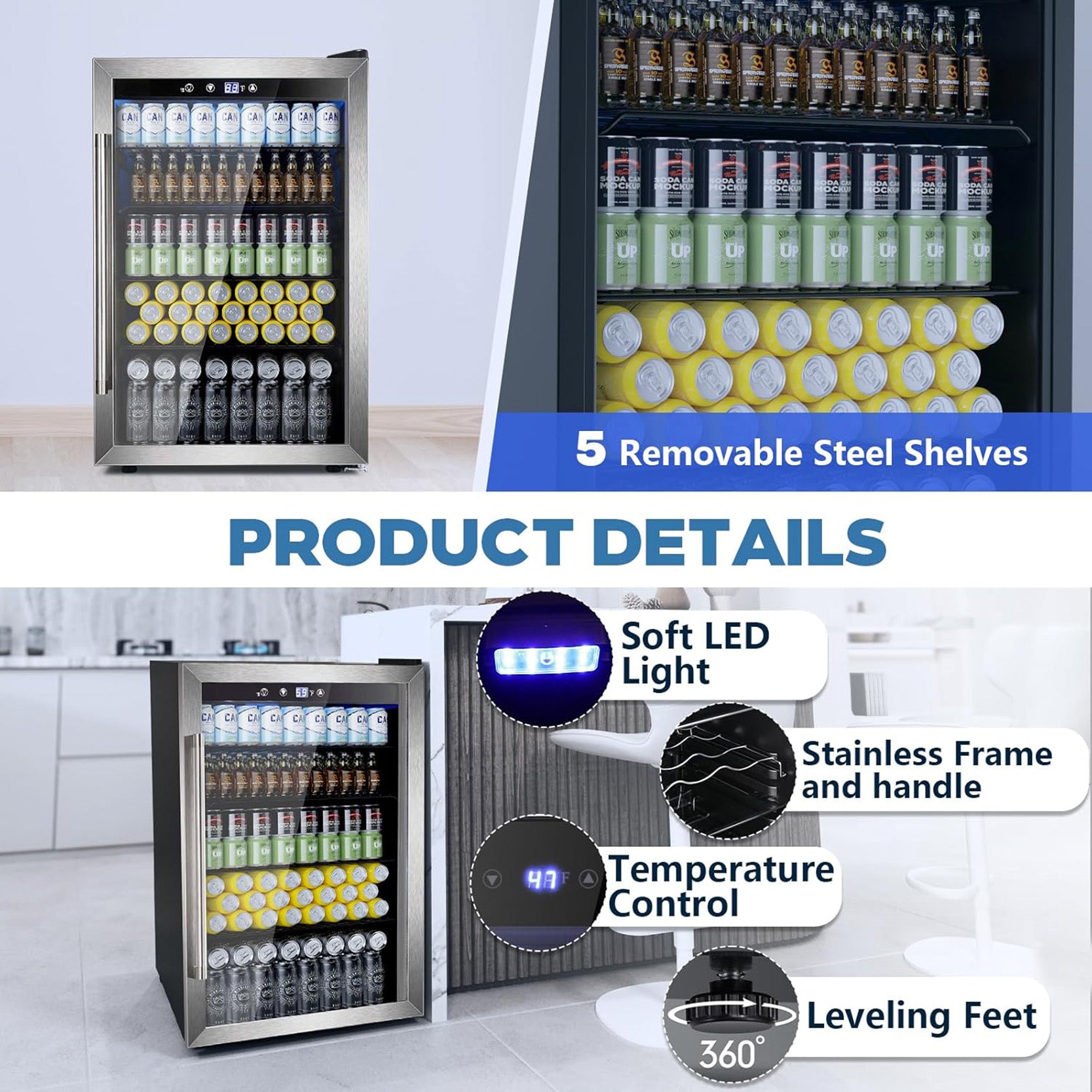 COWSAR 4.4/3.2/2.6 Cu.Ft Beverage Refrigerator Cooler, Reversible door