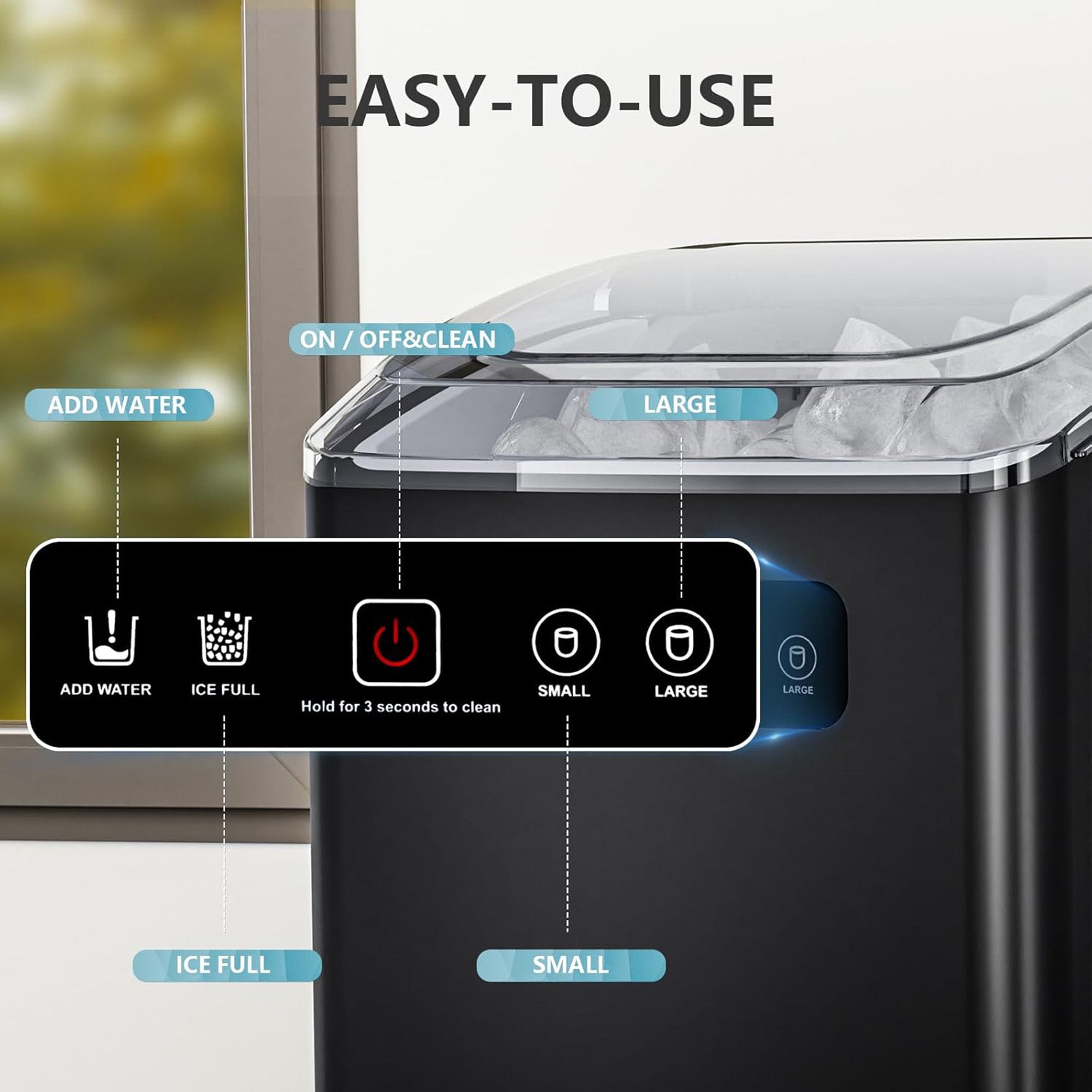 26 lbs/24H Countertop Ice Maker, 9 Ice Cubes in 6 Mins