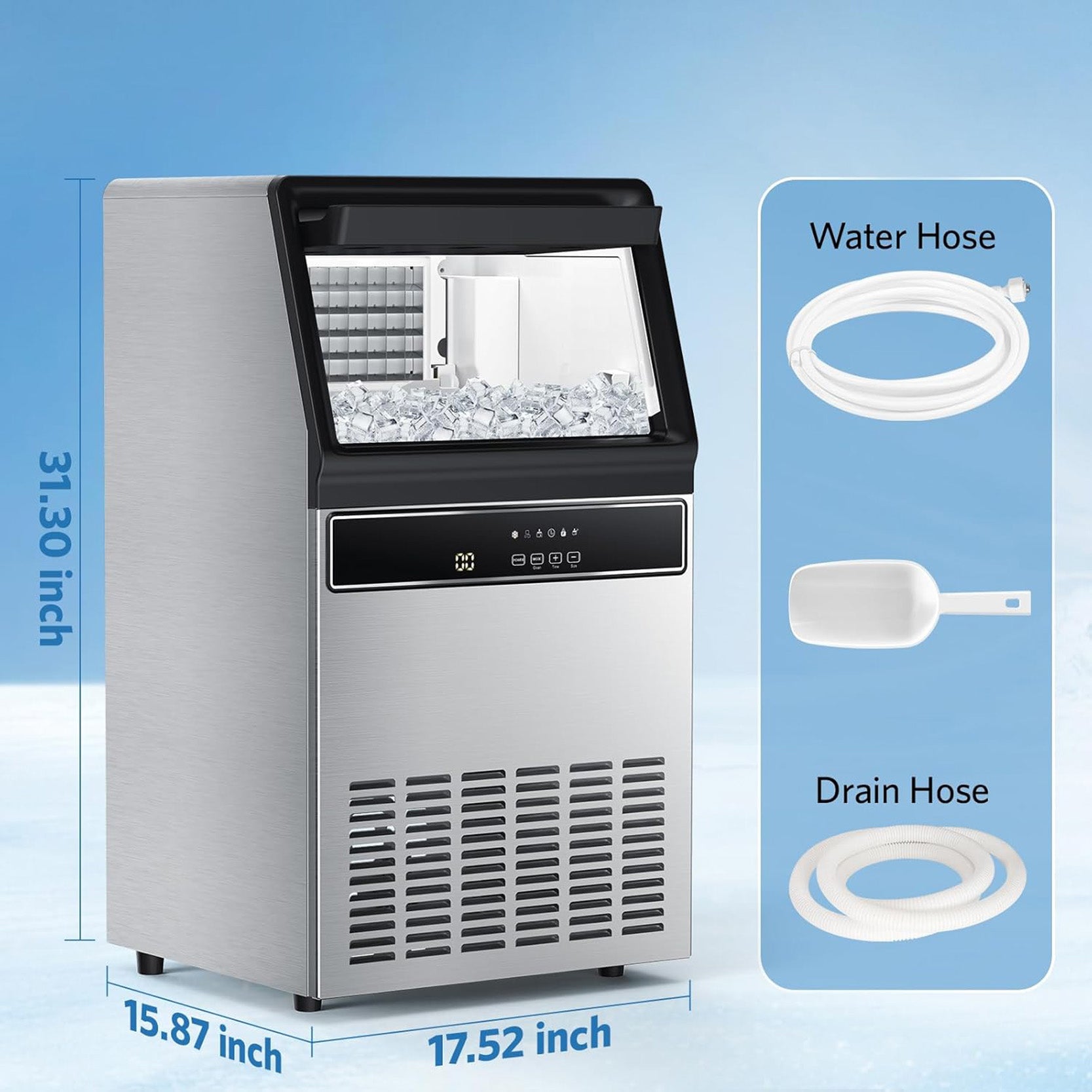 Commercial Cube Ice Maker 100lbs/24H,Stainless Steel