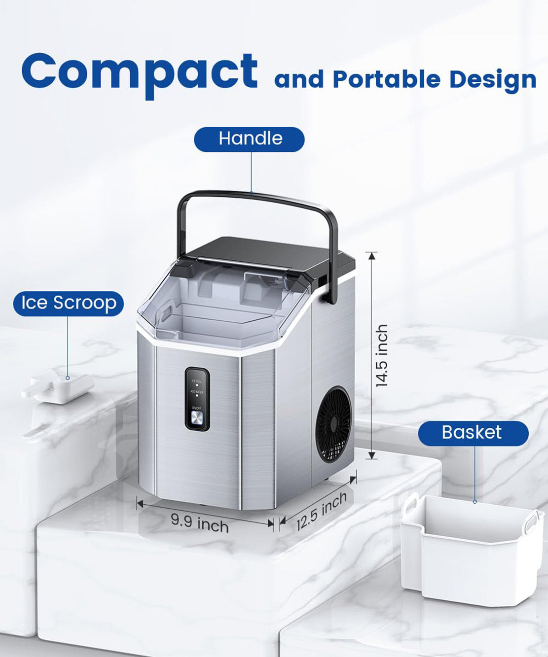 34lbs/24H Nugget Ice Maker Countertop with Soft Chewable Ice