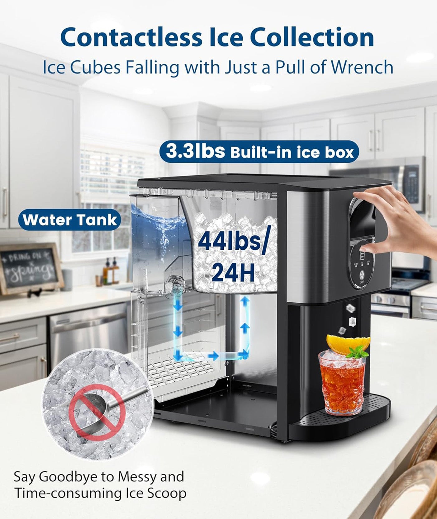 44lbs/24H Nugget Ice Maker Countertop Dispenser