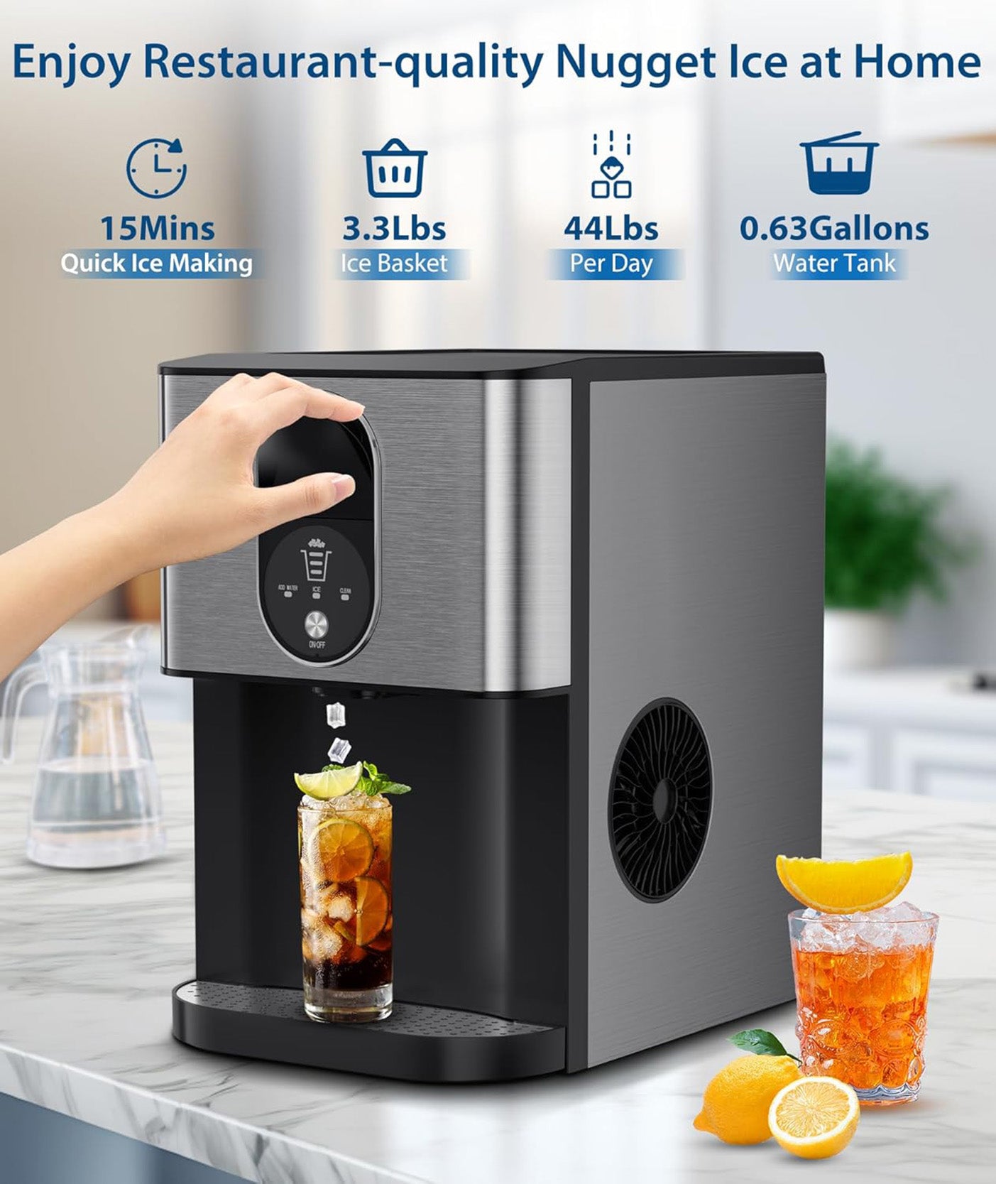 44lbs/24H Nugget Ice Maker Countertop Dispenser