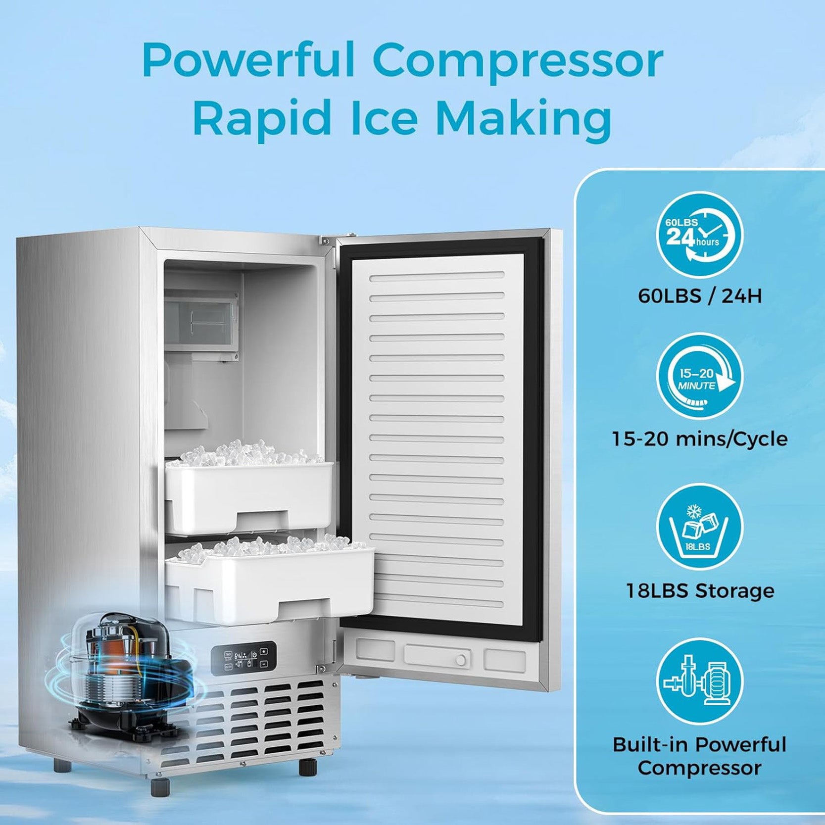 Commercial Nugget Ice Maker 66lbs/24H,Silent Smart