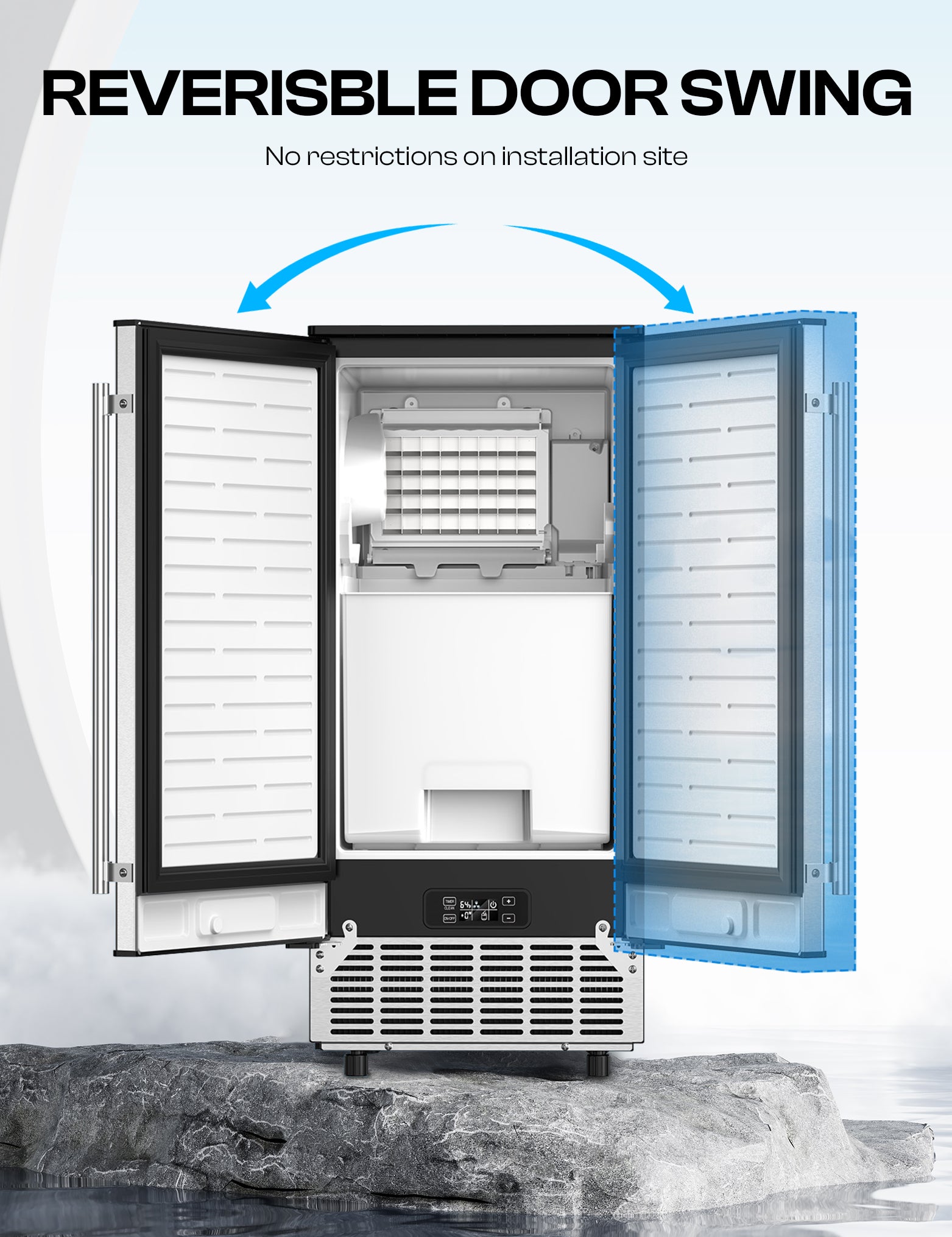 Commercial Cube Ice Maker 80lbs/24H, Reversible Door