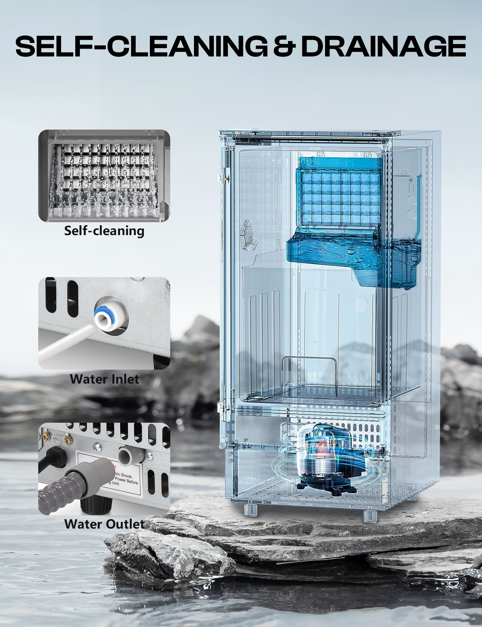 Commercial Cube Ice Maker 80lbs/24H, Reversible Door