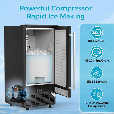 Commercial Cube Ice Maker 80lbs/24H, Reversible Door