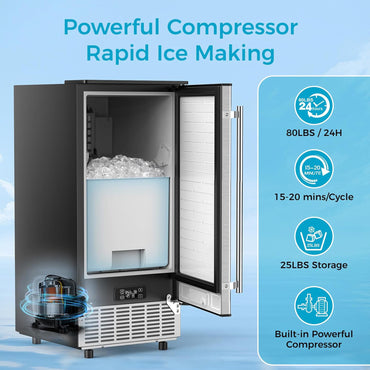 Commercial Cube Ice Maker 80lbs/24H, Reversible Door