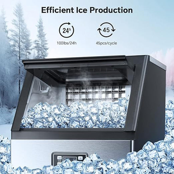 Commercial Cube Ice Maker 100/200/265lbs/24H, 33lbs Storage Bin