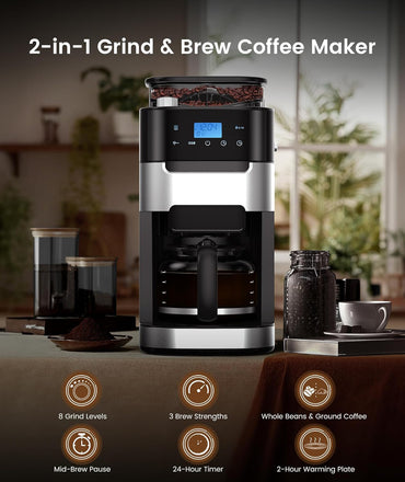 10-Cup Drip Coffee Maker with Built-In Grinder