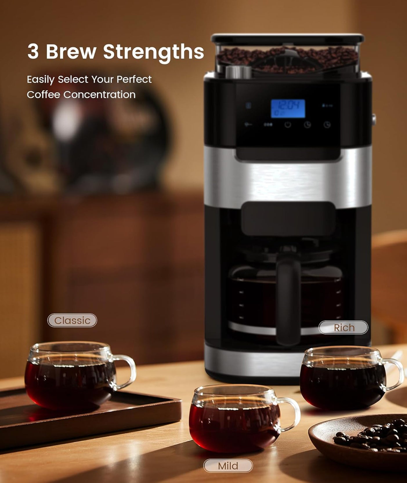 10-Cup Drip Coffee Maker with Built-In Grinder