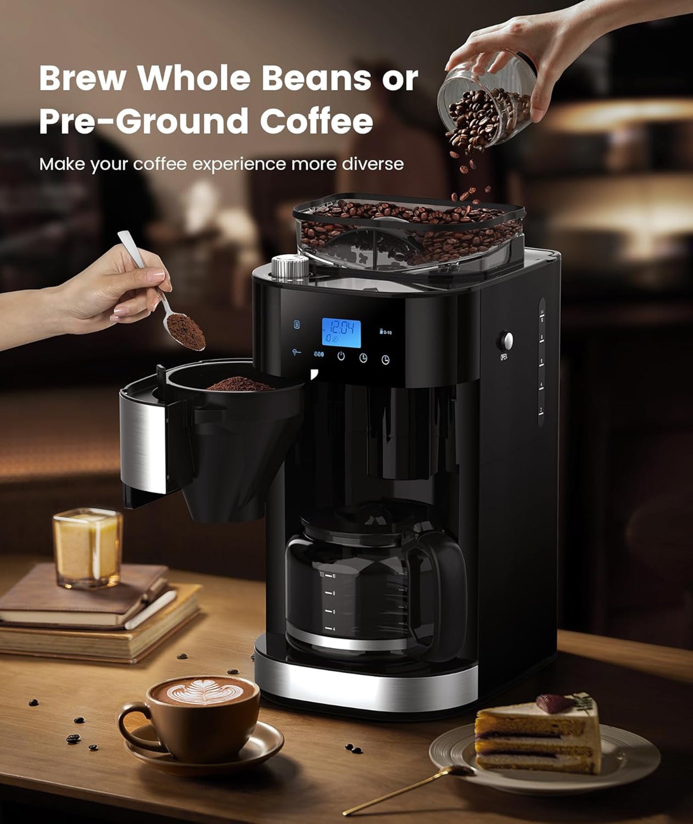 10-Cup Drip Coffee Maker with Built-In Grinder