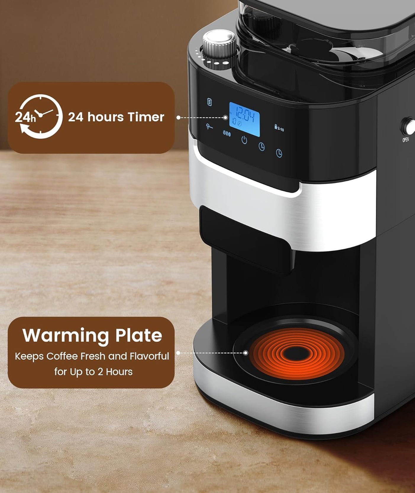 10-Cup Drip Coffee Maker with Built-In Grinder