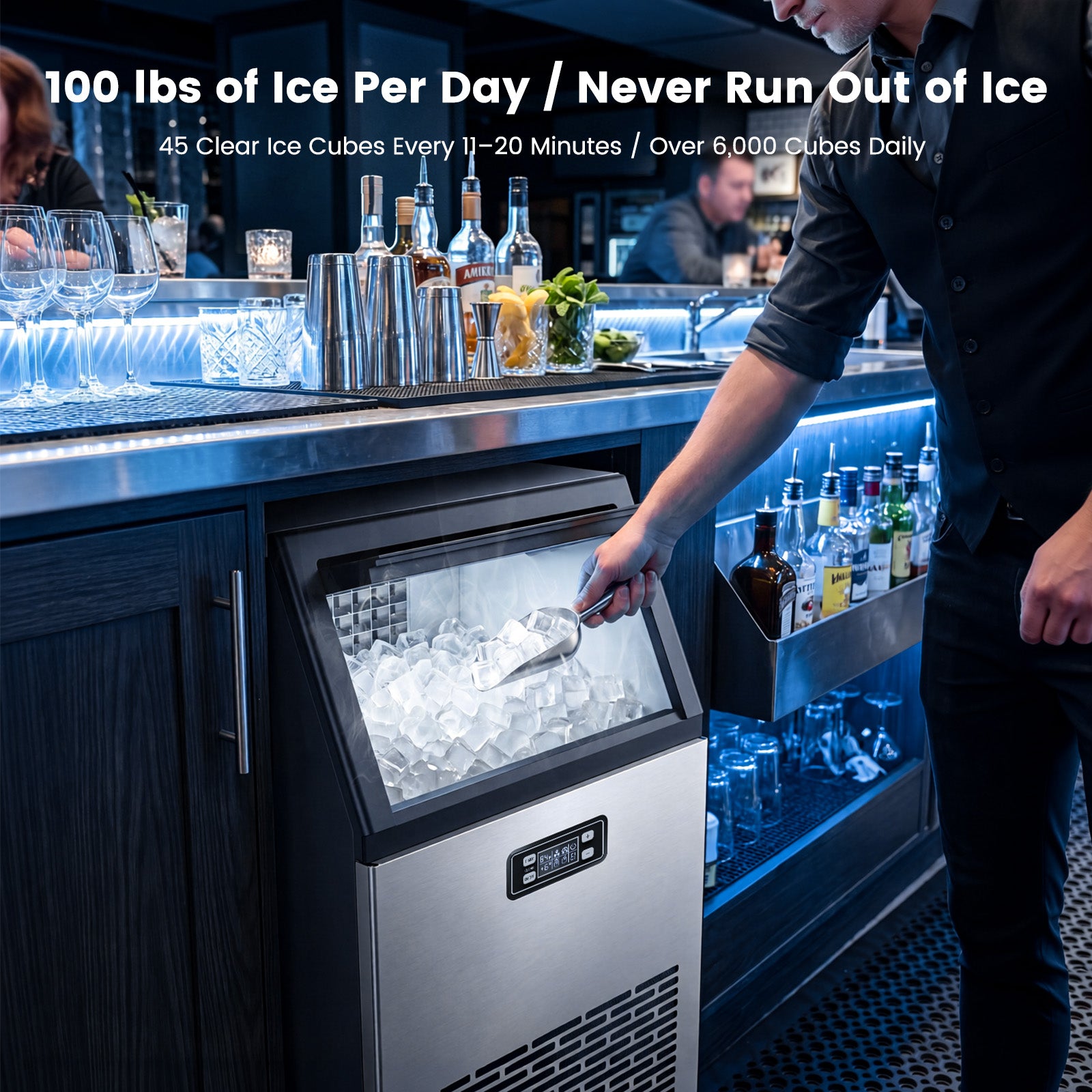 Cowsar Commercial Cube Ice Maker 100/200/265lbs/24H, 33lbs Storage Bin