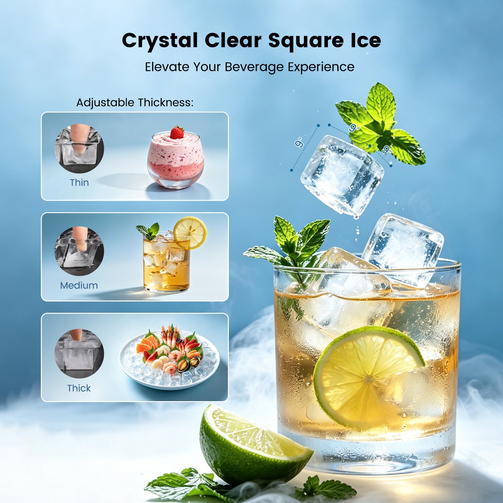Cowsar Commercial Cube Ice Maker 100/200/265lbs/24H, 33lbs Storage Bin
