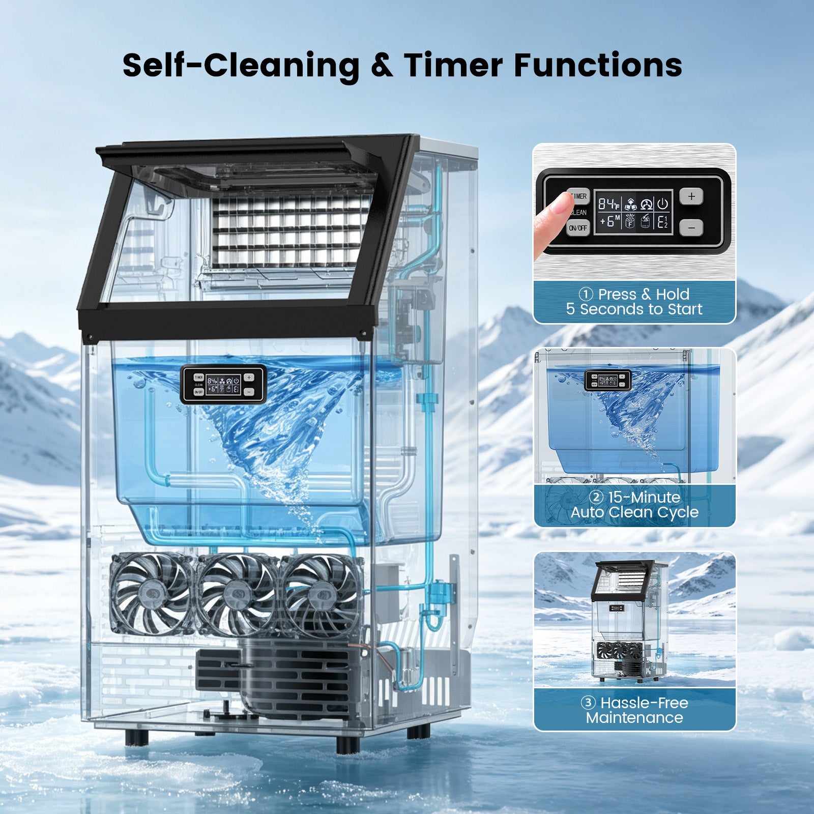 Cowsar Commercial Cube Ice Maker 100/200/265lbs/24H, 33lbs Storage Bin